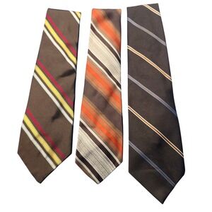 Vintage 70s Men's Striped Neckties Set of‎ 3 Brown Gold Red Orange Blue Office